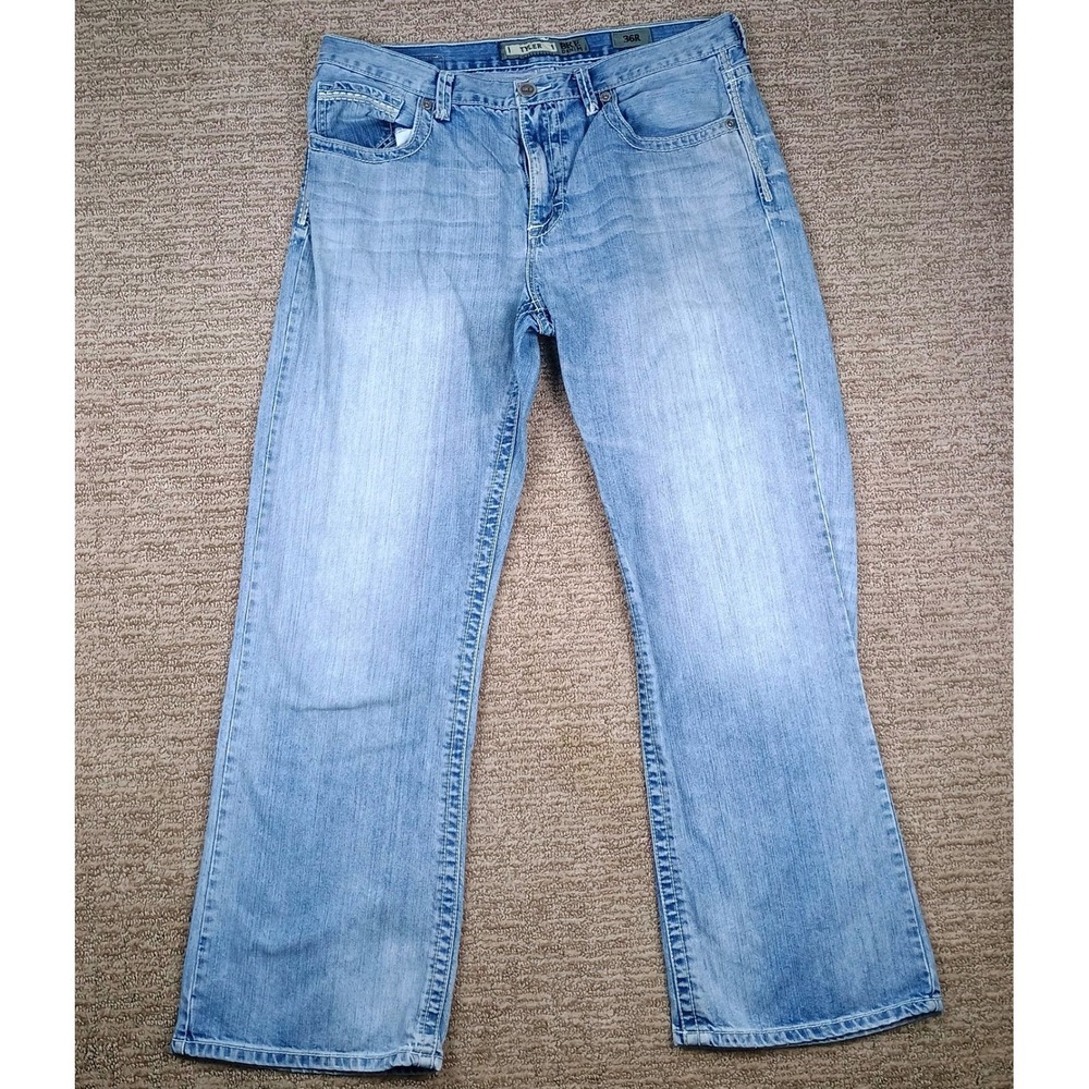 BKE Tyler Jeans Mens 35x31 Light Wash Relaxed Straight Distressed Denim Mint - Picture 2 of 9